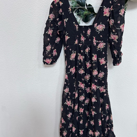 Free People Women's size 0 Black Sea Glass Floral Maxi Dress Lined Boho Flowy - Picture 13 of 16